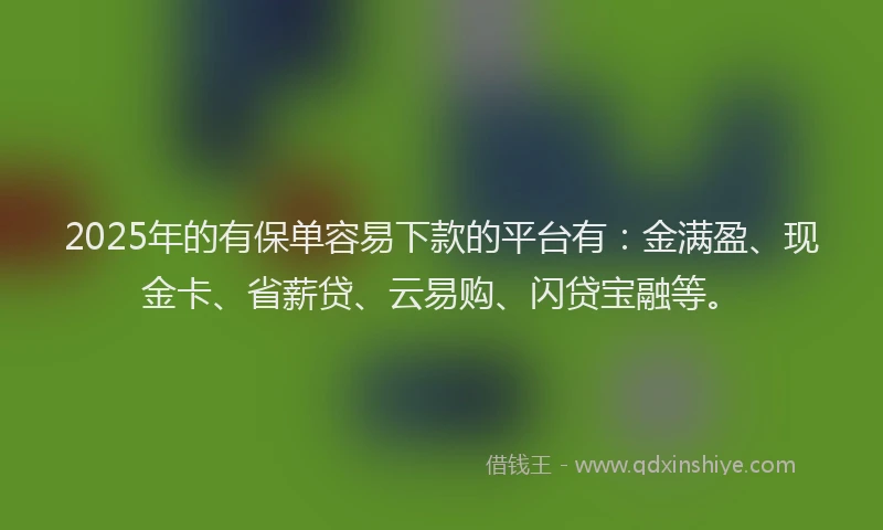 2025年的有保单容易下款的平台有：金满盈、现金卡、省薪贷、云易购、闪贷宝融等。