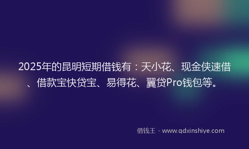 2025年的昆明短期借钱有：天小花、现金侠速借、借款宝快贷宝、易得花、翼贷Pro钱包等。
