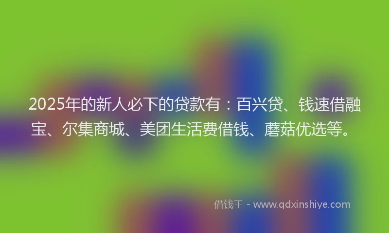 2025年的新人必下的贷款有：百兴贷、钱速借融宝、尔集商城、美团生活费借钱、蘑菇优选等。