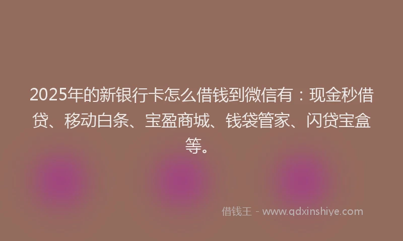 2025年的新银行卡怎么借钱到微信有：现金秒借贷、移动白条、宝盈商城、钱袋管家、闪贷宝盒等。
