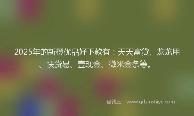 2025年的新橙优品好下款有：天天富贷、龙龙用、快贷易、壹现金、微米金条等。