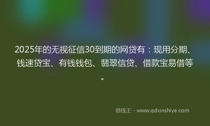 2025年的无视征信30到期的网贷有：现用分期、钱速贷宝、有钱钱包、翡翠信贷、借款宝易借等。
