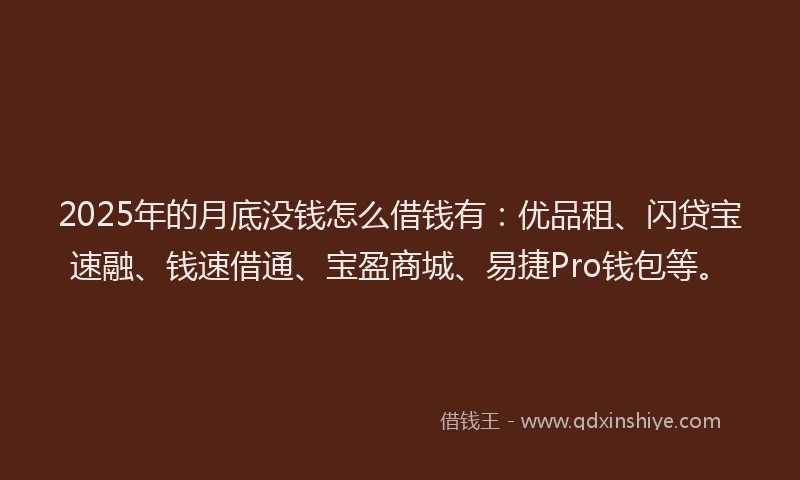 2025年的月底没钱怎么借钱有：优品租、闪贷宝速融、钱速借通、宝盈商城、易捷Pro钱包等。