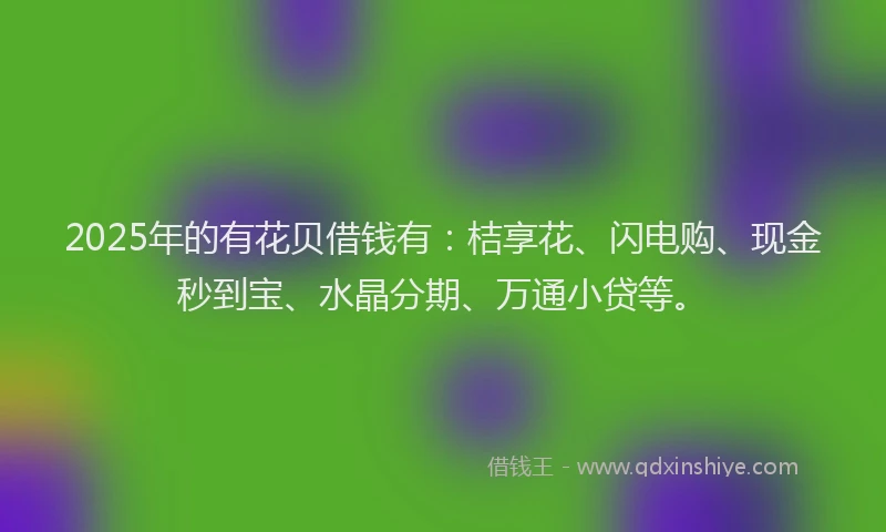2025年的有花贝借钱有：桔享花、闪电购、现金秒到宝、水晶分期、万通小贷等。