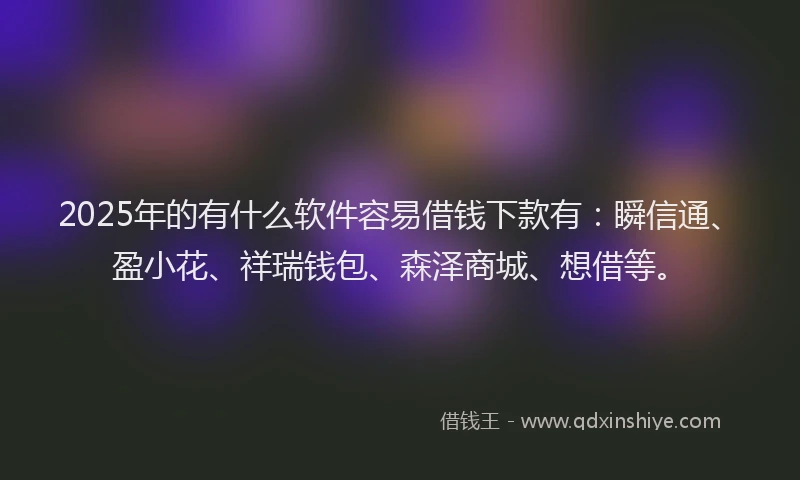 2025年的有什么软件容易借钱下款有：瞬信通、盈小花、祥瑞钱包、森泽商城、想借等。
