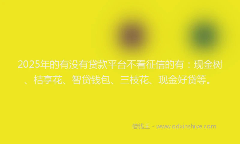 2025年的有没有贷款平台不看征信的有：现金树、桔享花、智贷钱包、三枝花、现金好贷等。