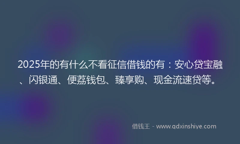 2025年的有什么不看征信借钱的有：安心贷宝融、闪银通、便荔钱包、臻享购、现金流速贷等。