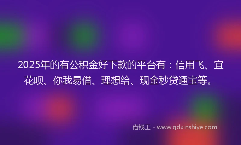 2025年的有公积金好下款的平台有：信用飞、宜花呗、你我易借、理想给、现金秒贷通宝等。