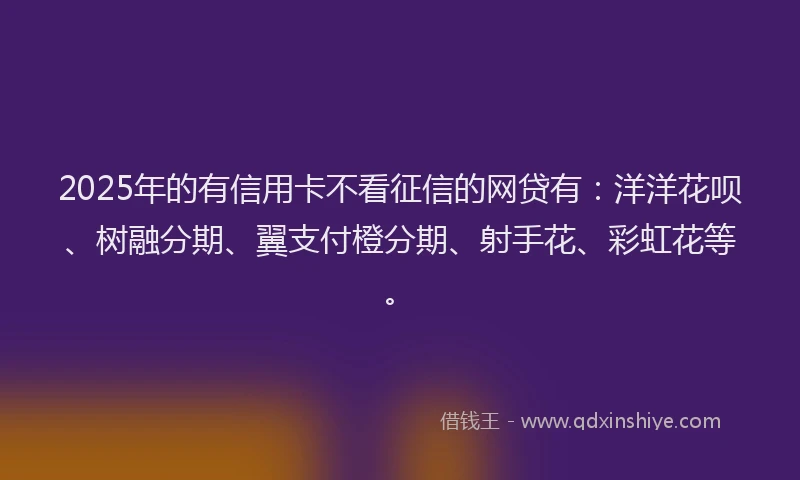 2025年的有信用卡不看征信的网贷有：洋洋花呗、树融分期、翼支付橙分期、射手花、彩虹花等。
