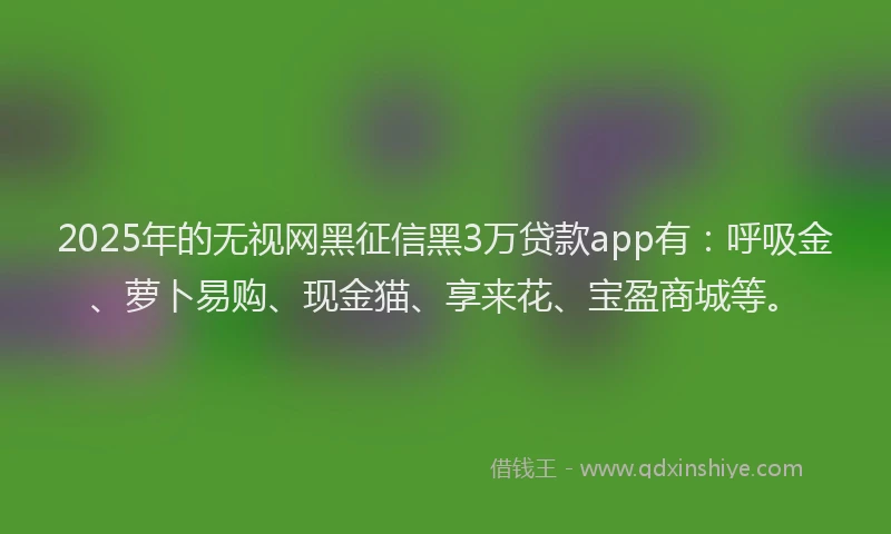 2025年的无视网黑征信黑3万贷款app有：呼吸金、萝卜易购、现金猫、享来花、宝盈商城等。