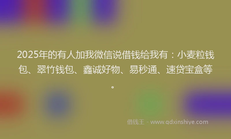 2025年的有人加我微信说借钱给我有：小麦粒钱包、翠竹钱包、鑫诚好物、易秒通、速贷宝盒等。