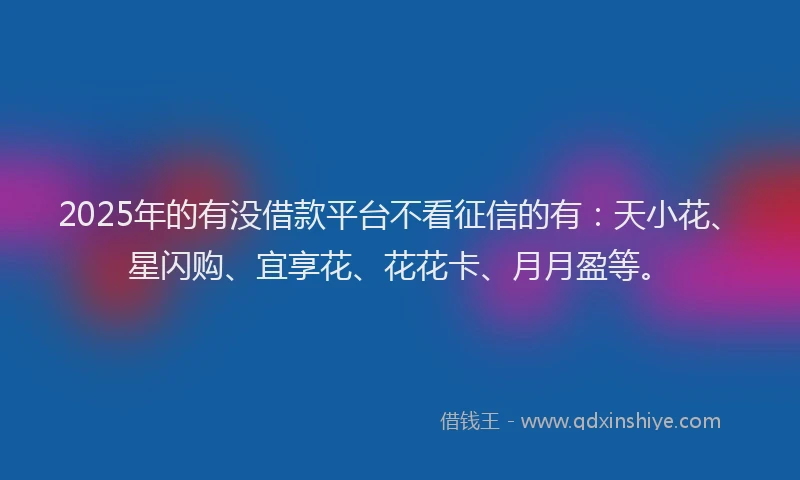 2025年的有没借款平台不看征信的有：天小花、星闪购、宜享花、花花卡、月月盈等。