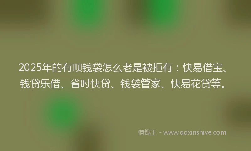 2025年的有呗钱袋怎么老是被拒有：快易借宝、钱贷乐借、省时快贷、钱袋管家、快易花贷等。