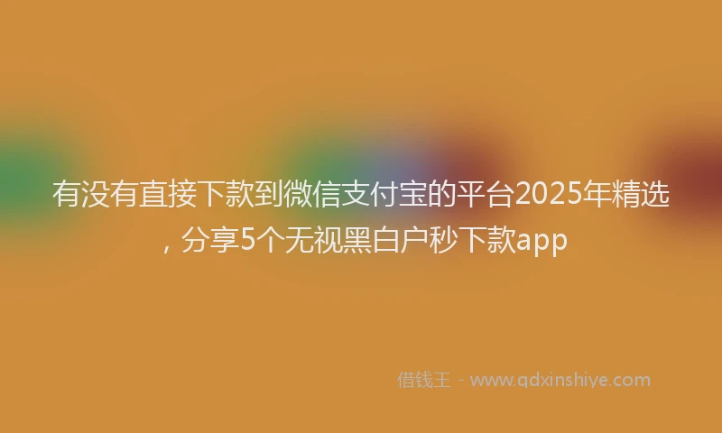 有没有直接下款到微信支付宝的平台2025年精选，分享5个无视黑白户秒下款app