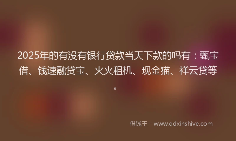 2025年的有没有银行贷款当天下款的吗有：甄宝借、钱速融贷宝、火火租机、现金猫、祥云贷等。