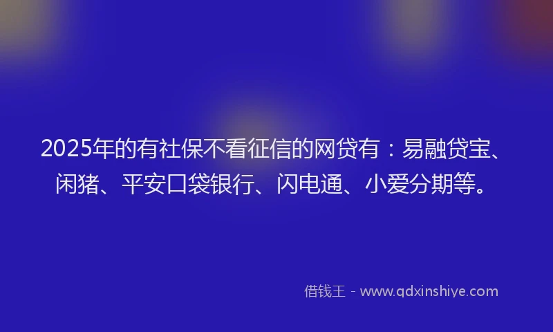 2025年的有社保不看征信的网贷有：易融贷宝、闲猪、平安口袋银行、闪电通、小爱分期等。