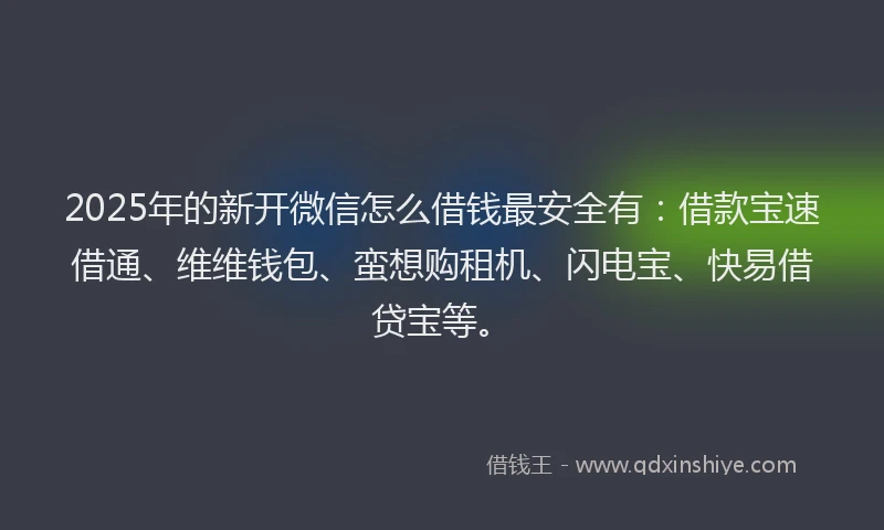 2025年的新开微信怎么借钱最安全有：借款宝速借通、维维钱包、蛮想购租机、闪电宝、快易借贷宝等。