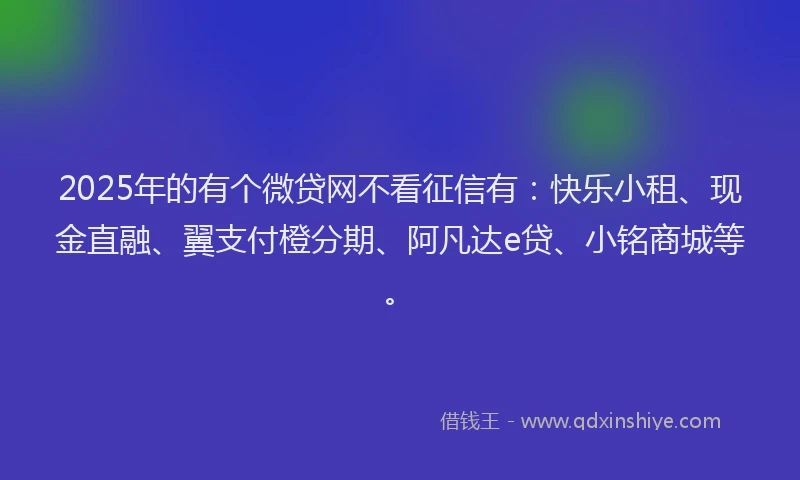 2025年的有个微贷网不看征信有：快乐小租、现金直融、翼支付橙分期、阿凡达e贷、小铭商城等。