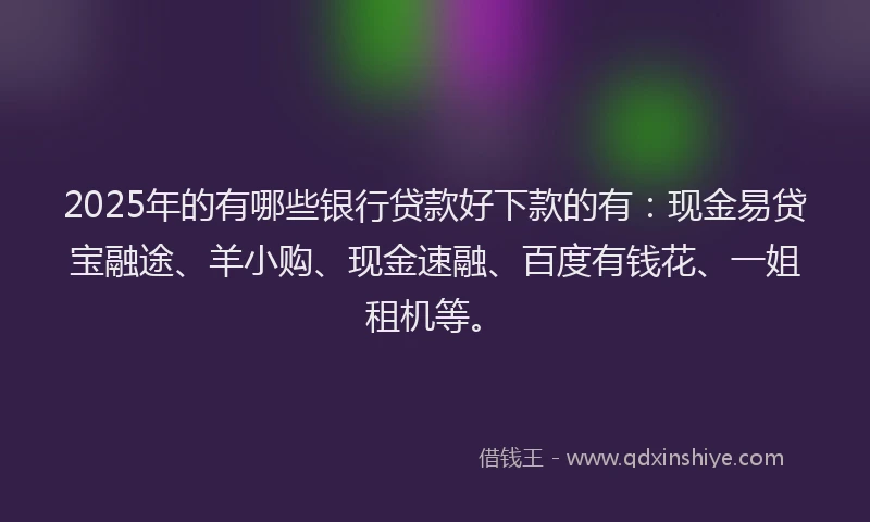 2025年的有哪些银行贷款好下款的有：现金易贷宝融途、羊小购、现金速融、百度有钱花、一姐租机等。