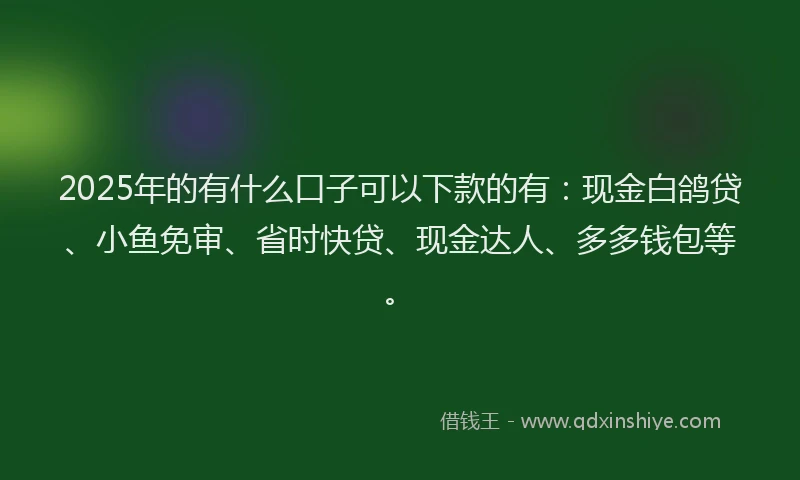 2025年的有什么口子可以下款的有：现金白鸽贷、小鱼免审、省时快贷、现金达人、多多钱包等。