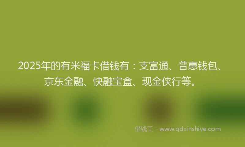2025年的有米福卡借钱有：支富通、普惠钱包、京东金融、快融宝盒、现金侠行等。