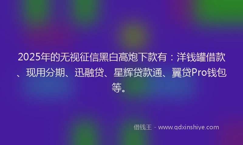 2025年的无视征信黑白高炮下款有：洋钱罐借款、现用分期、迅融贷、星辉贷款通、翼贷Pro钱包等。