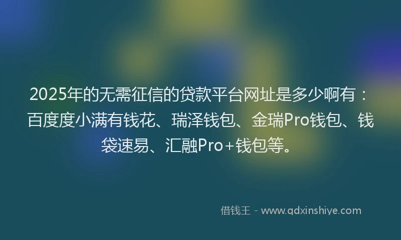 2025年的无需征信的贷款平台网址是多少啊有：百度度小满有钱花、瑞泽钱包、金瑞Pro钱包、钱袋速易、汇融Pro+钱包等。