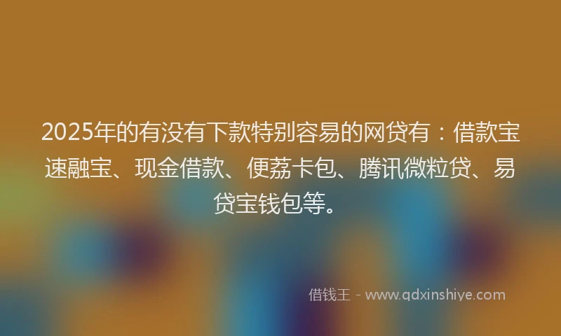 2025年的有没有下款特别容易的网贷有：借款宝速融宝、现金借款、便荔卡包、腾讯微粒贷、易贷宝钱包等。