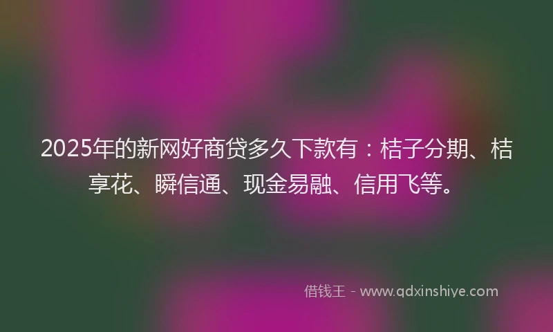 2025年的新网好商贷多久下款有：桔子分期、桔享花、瞬信通、现金易融、信用飞等。