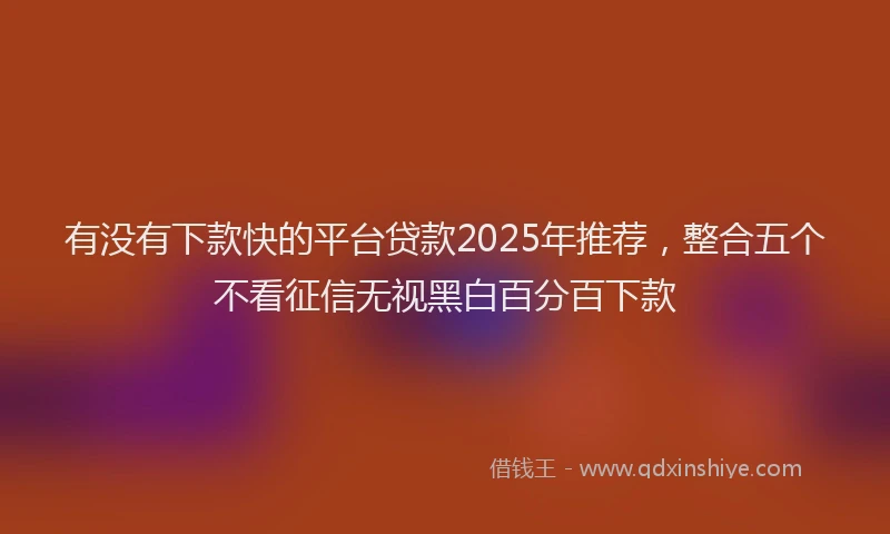 有没有下款快的平台贷款2025年推荐，整合五个不看征信无视黑白百分百下款