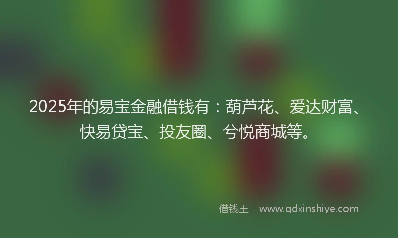 2025年的易宝金融借钱有：葫芦花、爱达财富、快易贷宝、投友圈、兮悦商城等。