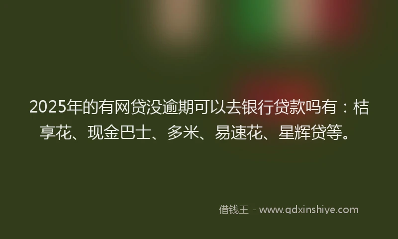 2025年的有网贷没逾期可以去银行贷款吗有：桔享花、现金巴士、多米、易速花、星辉贷等。