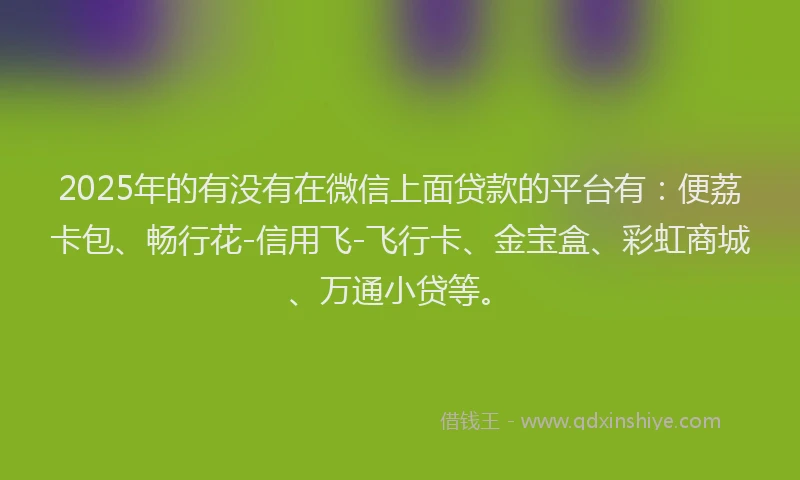 2025年的有没有在微信上面贷款的平台有：便荔卡包、畅行花-信用飞-飞行卡、金宝盒、彩虹商城、万通小贷等。
