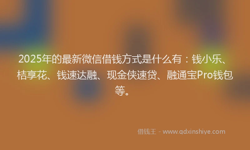 2025年的最新微信借钱方式是什么有：钱小乐、桔享花、钱速达融、现金侠速贷、融通宝Pro钱包等。