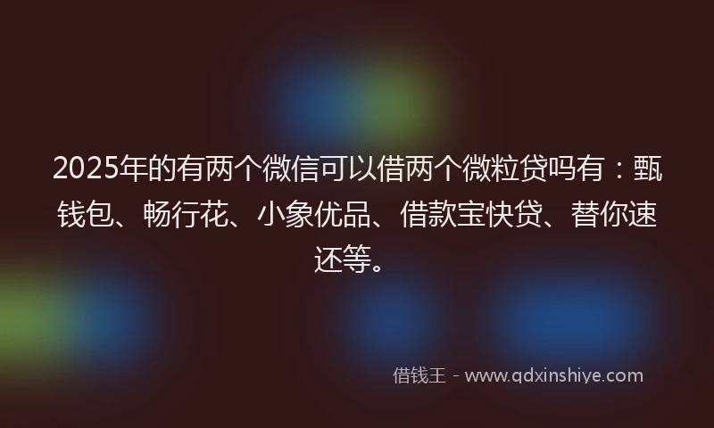 2025年的有两个微信可以借两个微粒贷吗有：甄钱包、畅行花、小象优品、借款宝快贷、替你速还等。