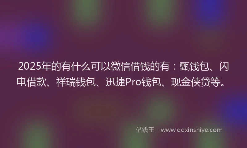 2025年的有什么可以微信借钱的有：甄钱包、闪电借款、祥瑞钱包、迅捷Pro钱包、现金侠贷等。