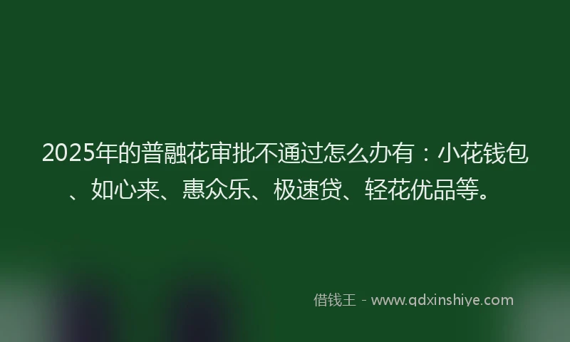2025年的普融花审批不通过怎么办有：小花钱包、如心来、惠众乐、极速贷、轻花优品等。