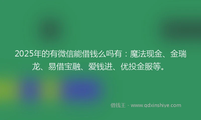2025年的有微信能借钱么吗有：魔法现金、金瑞龙、易借宝融、爱钱进、优投金服等。