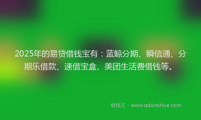 2025年的易贷借钱宝有：蓝鲸分期、瞬信通、分期乐借款、速借宝盒、美团生活费借钱等。