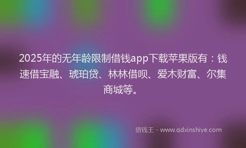 2025年的无年龄限制借钱app下载苹果版有：钱速借宝融、琥珀贷、林林借呗、爱木财富、尔集商城等。