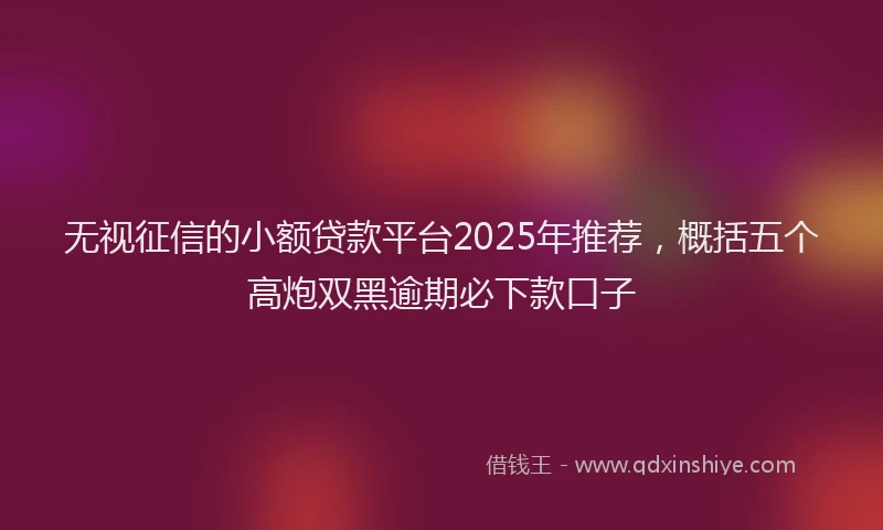 无视征信的小额贷款平台2025年推荐，概括五个高炮双黑逾期必下款口子