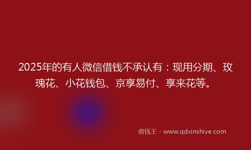 2025年的有人微信借钱不承认有：现用分期、玫瑰花、小花钱包、京享易付、享来花等。