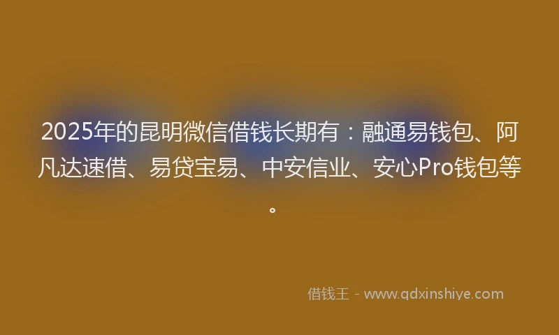 2025年的昆明微信借钱长期有：融通易钱包、阿凡达速借、易贷宝易、中安信业、安心Pro钱包等。