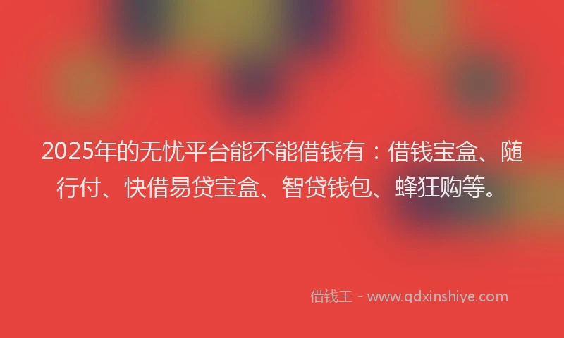 2025年的无忧平台能不能借钱有：借钱宝盒、随行付、快借易贷宝盒、智贷钱包、蜂狂购等。