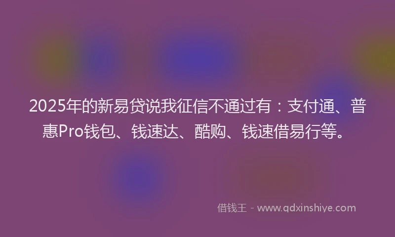 2025年的新易贷说我征信不通过有：支付通、普惠Pro钱包、钱速达、酷购、钱速借易行等。