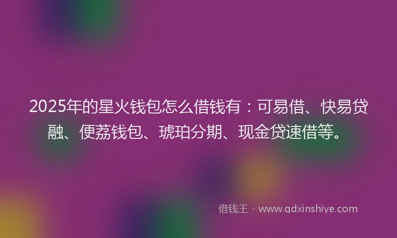 2025年的星火钱包怎么借钱有：可易借、快易贷融、便荔钱包、琥珀分期、现金贷速借等。
