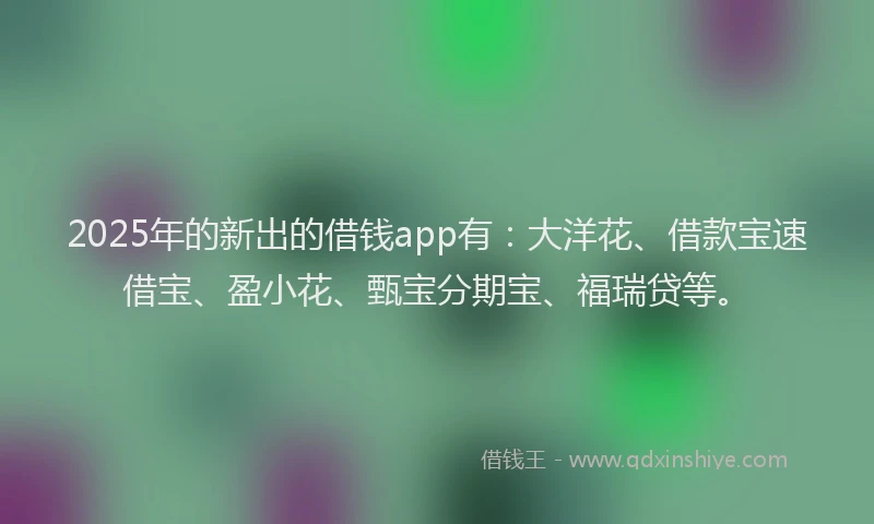 2025年的新出的借钱app有：大洋花、借款宝速借宝、盈小花、甄宝分期宝、福瑞贷等。