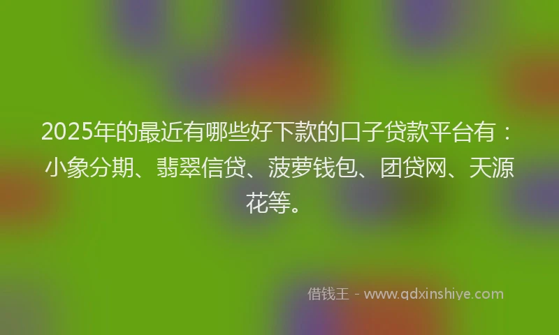 2025年的最近有哪些好下款的口子贷款平台有：小象分期、翡翠信贷、菠萝钱包、团贷网、天源花等。