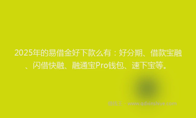 2025年的易借金好下款么有：好分期、借款宝融、闪借快融、融通宝Pro钱包、速下宝等。