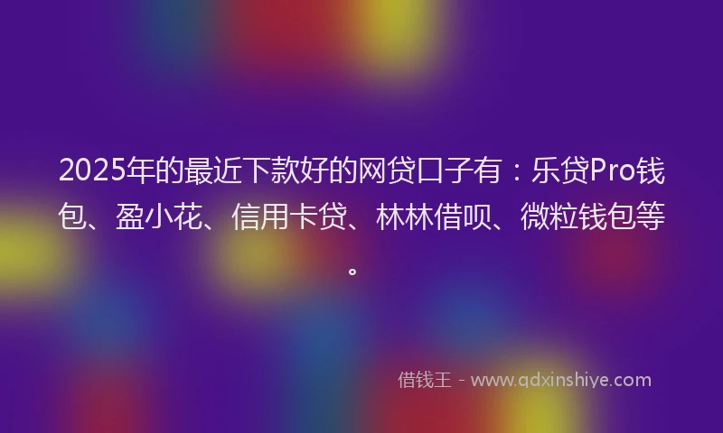 2025年的最近下款好的网贷口子有：乐贷Pro钱包、盈小花、信用卡贷、林林借呗、微粒钱包等。